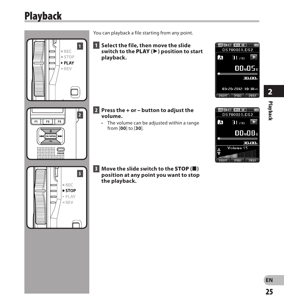 Playback | Olympus DS7000 User Manual | Page 25 / 56