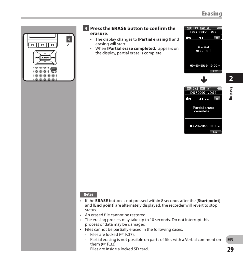 Erasing | Olympus DS7000 User Manual | Page 29 / 56