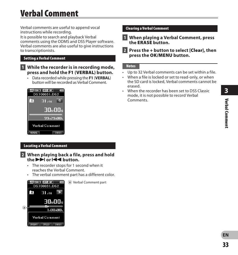 Verbal comment | Olympus DS7000 User Manual | Page 33 / 56