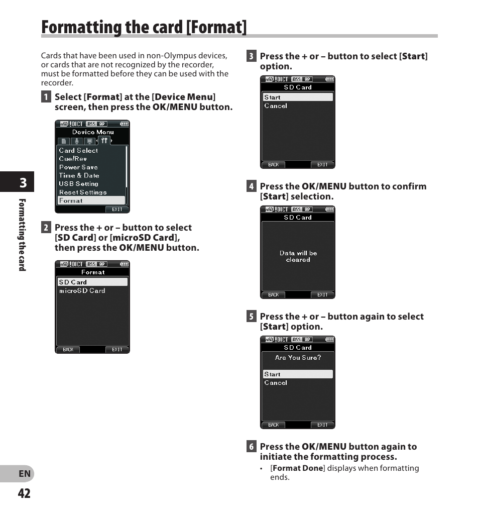 Formatting the card [format | Olympus DS7000 User Manual | Page 42 / 56