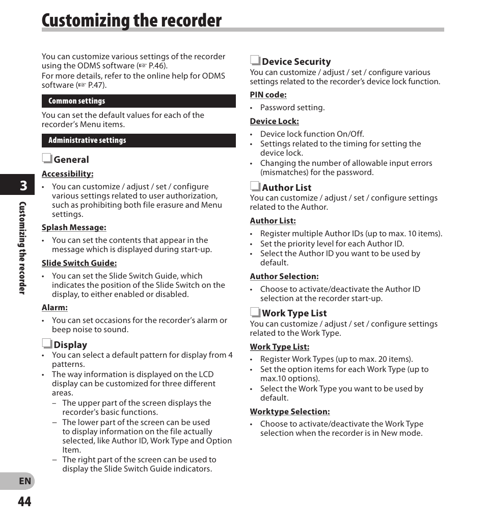 Customizing the recorder | Olympus DS7000 User Manual | Page 44 / 56
