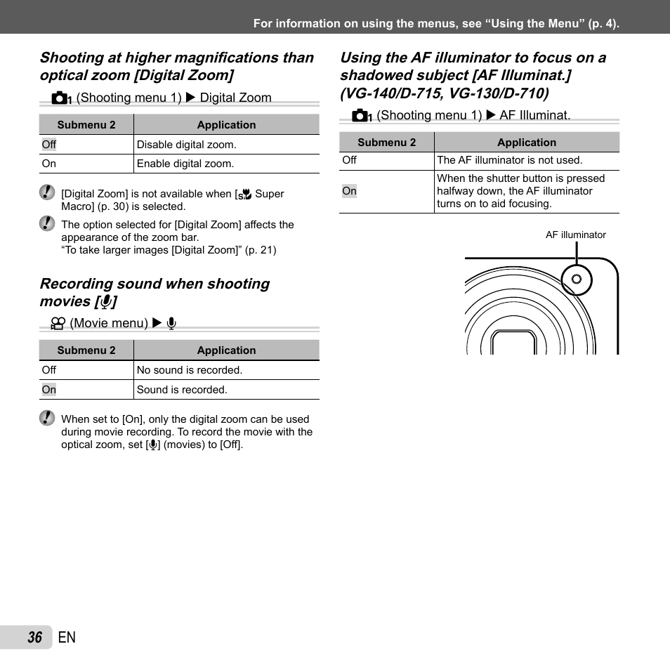 36 en | Olympus VG-120 User Manual | Page 36 / 76