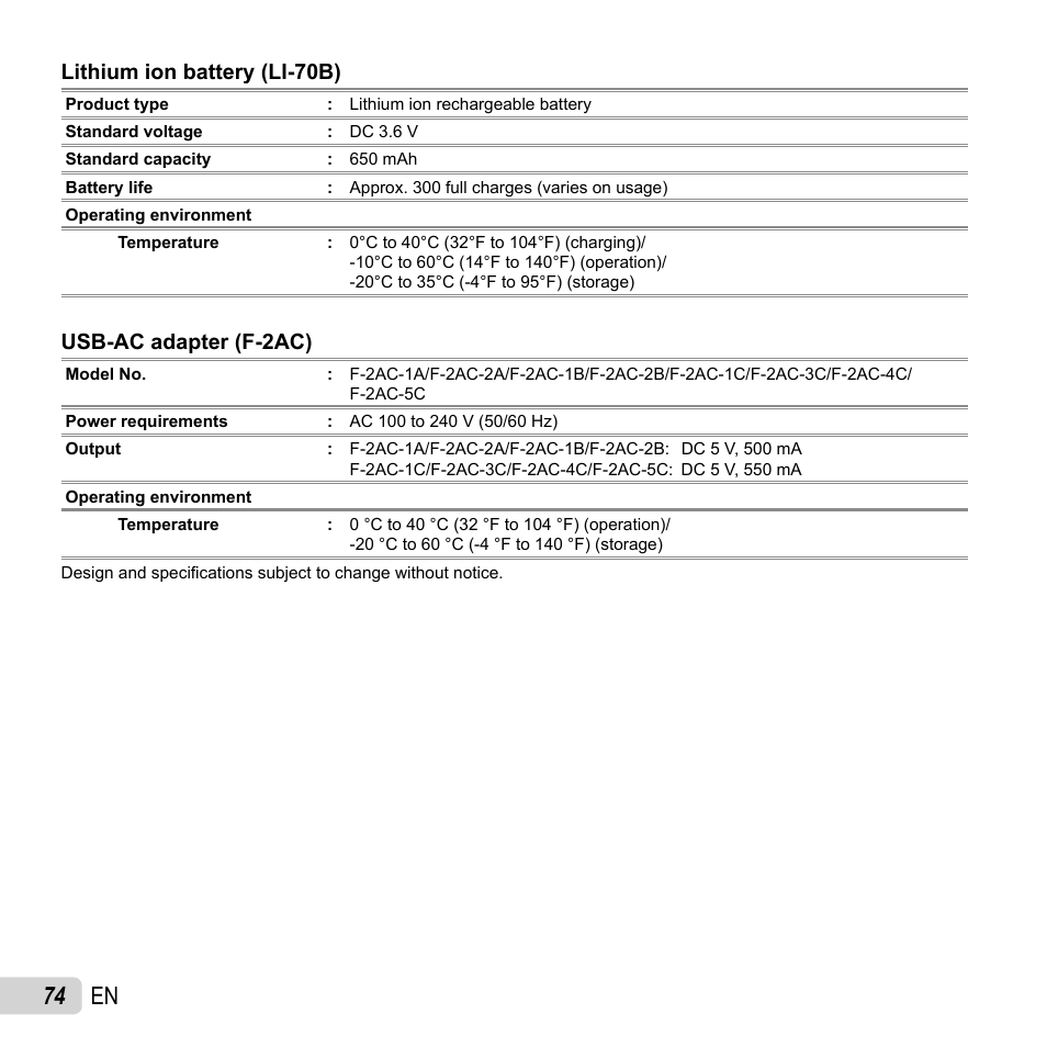 74 en | Olympus VG-120 User Manual | Page 74 / 76