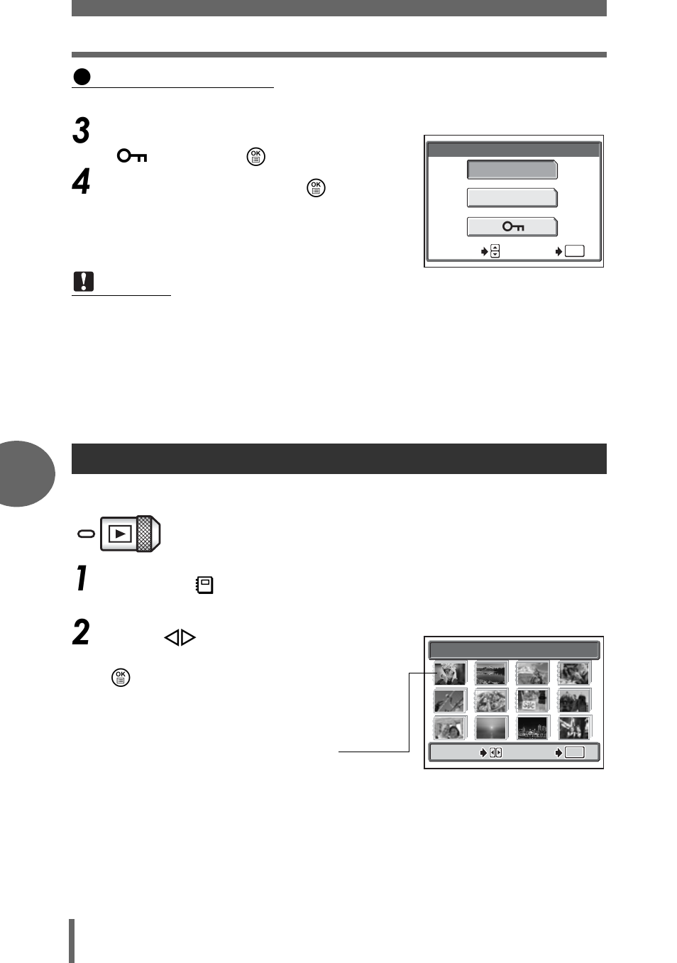 Album playback, Entering collectively, Select [photo], [movie] or [ 0 ] and press e | Select [yes] and press e, Press the - button, Pl ay back | Olympus µ-mini DIGITAL S User Manual | Page 62 / 158