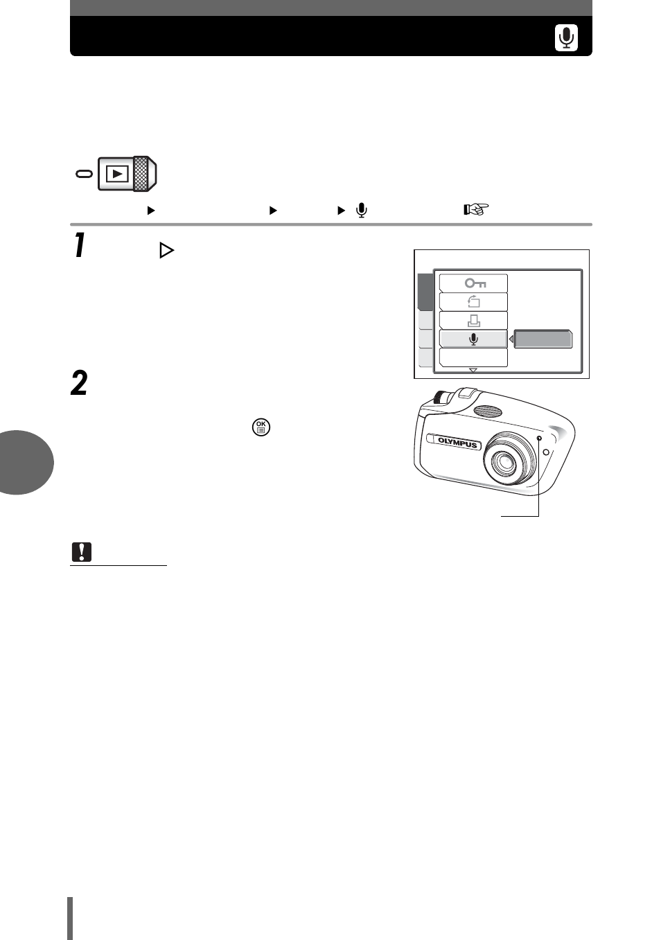 Recording sound, G“recording sound” (p.72) | Olympus µ-mini DIGITAL S User Manual | Page 72 / 158