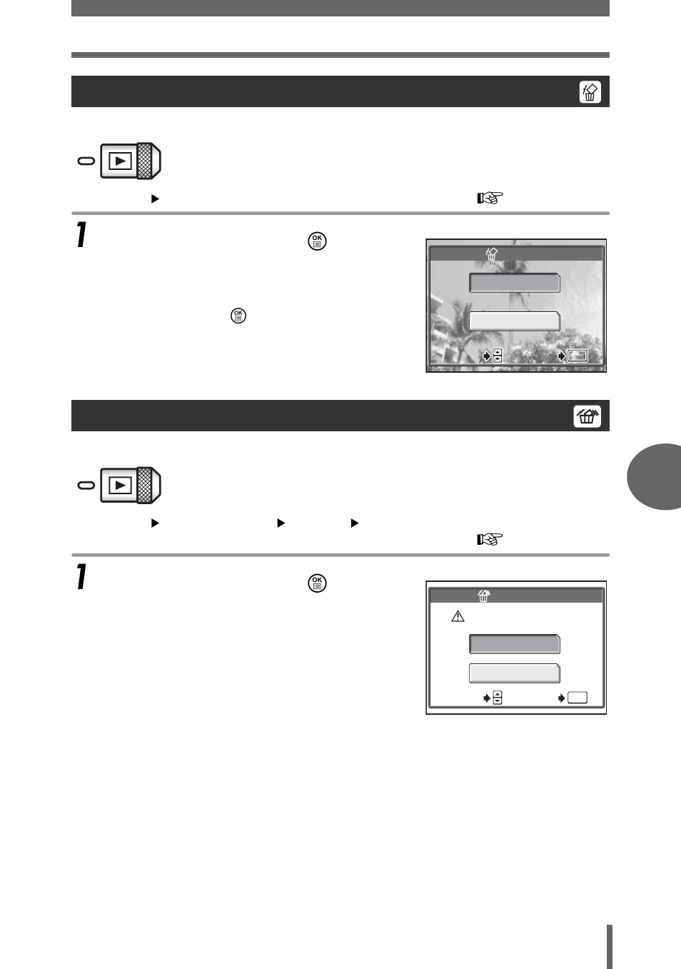 Single-frame erase, All-frame erase, P.79 | Gp.79, Single-frame erase all-frame erase | Olympus µ-mini DIGITAL S User Manual | Page 79 / 158