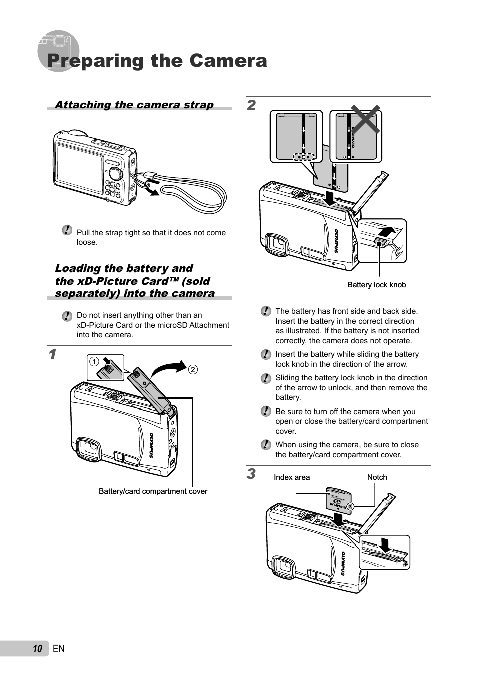 Preparing the camera | Olympus µ TOUGH-6010 User Manual | Page 10 / 83