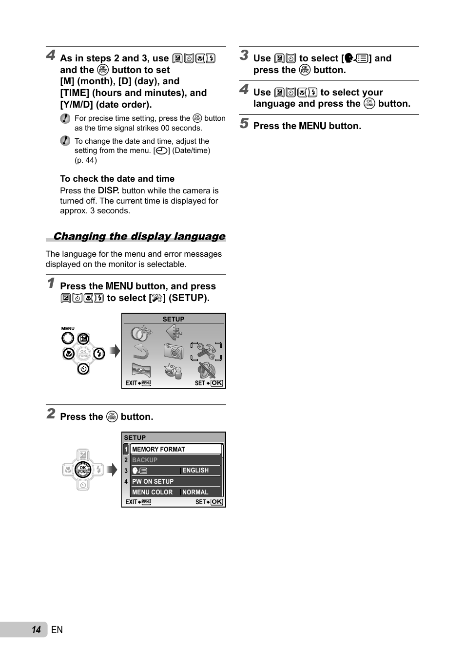 14 en, Changing the display language | Olympus µ TOUGH-6010 User Manual | Page 14 / 83