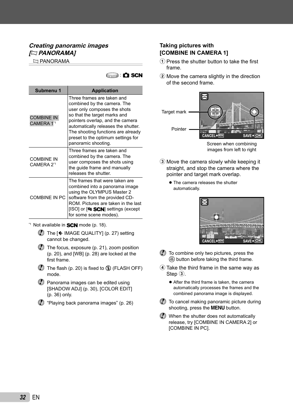 32 en, Creating panoramic images [ n panorama | Olympus µ TOUGH-6010 User Manual | Page 32 / 83