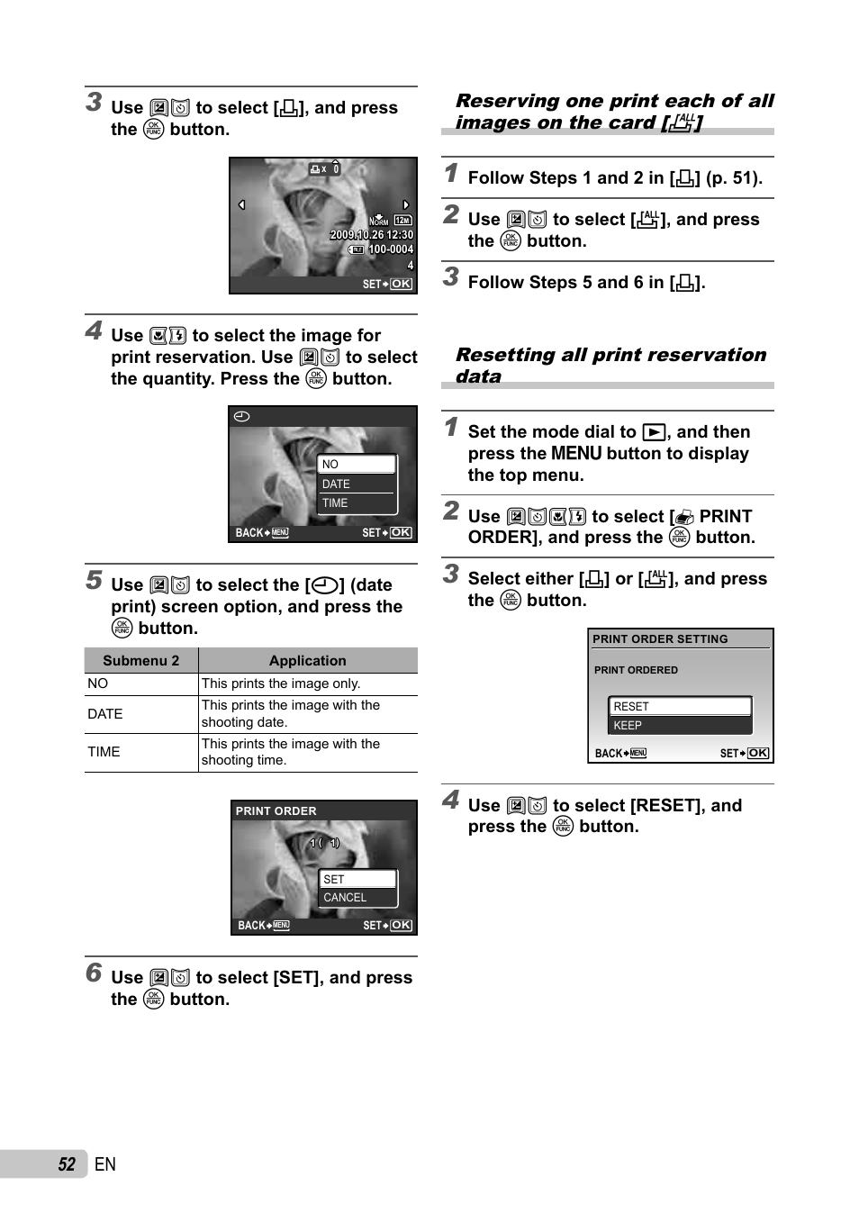 52 en, Resetting all print reservation data | Olympus µ TOUGH-6010 User Manual | Page 52 / 83