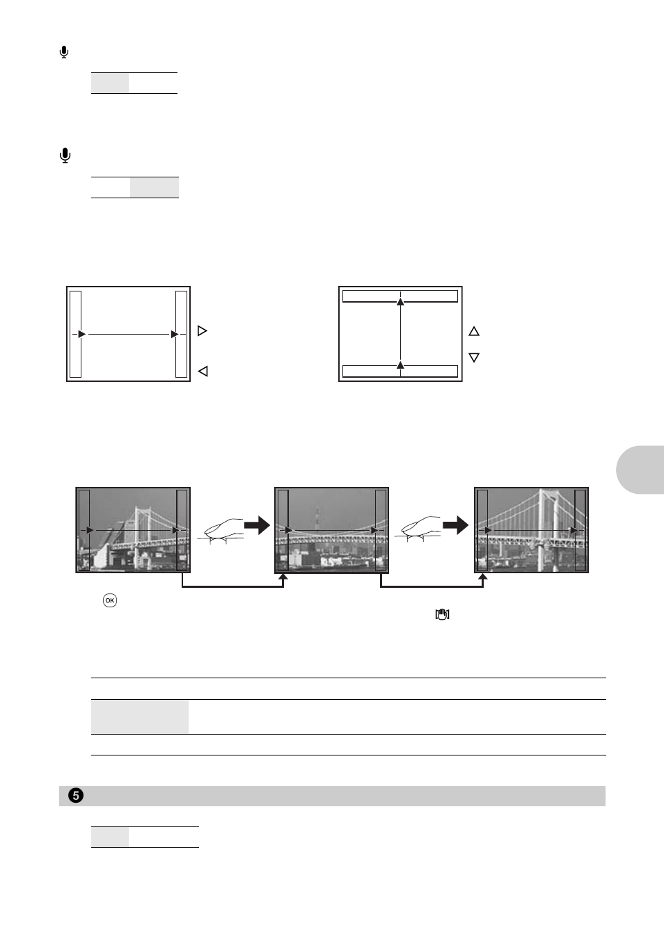 Recording sound with still pictures, Recording movies with or without sound, Creating a panoramic picture | Changing the focusing area, Muting operational sounds, P. 21, Me nu opera tions | Olympus FE-300 User Manual | Page 21 / 64