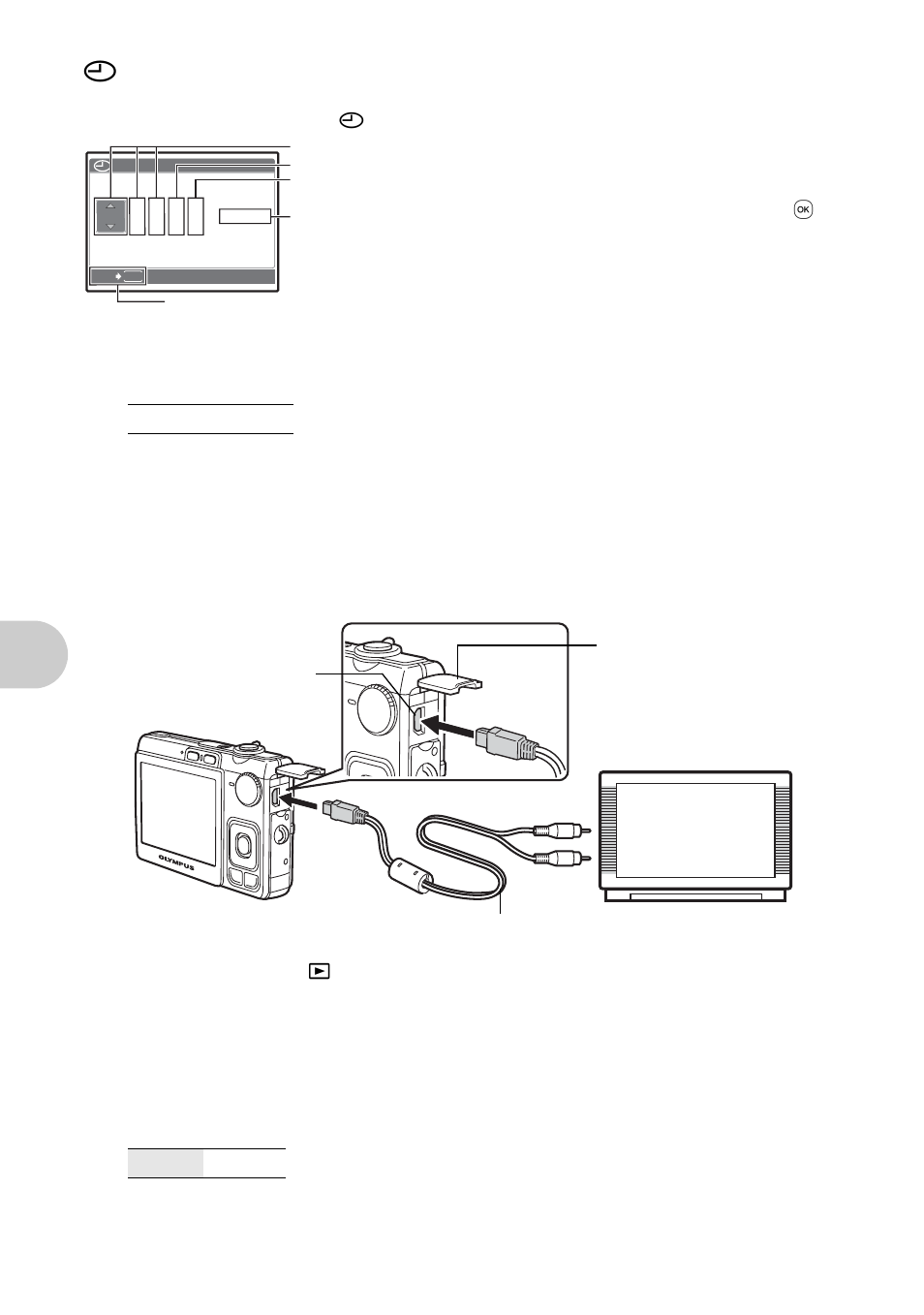 Setting the date and time, Playing back pictures on a tv, Setting the camera to the power save mode | Menu ope rati ons, Video out, Power save | Olympus FE-300 User Manual | Page 28 / 64