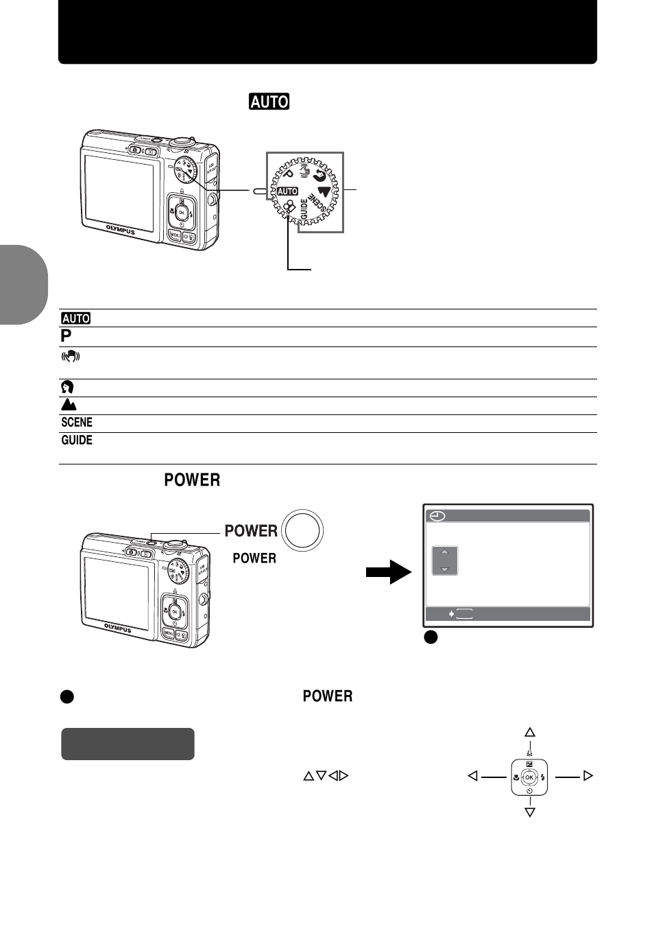 Turn the camera on, Hint, A. set the mode dial to h | B. press the o button, Qu ic k s ta rt gu id e | Olympus FE-300 User Manual | Page 6 / 64