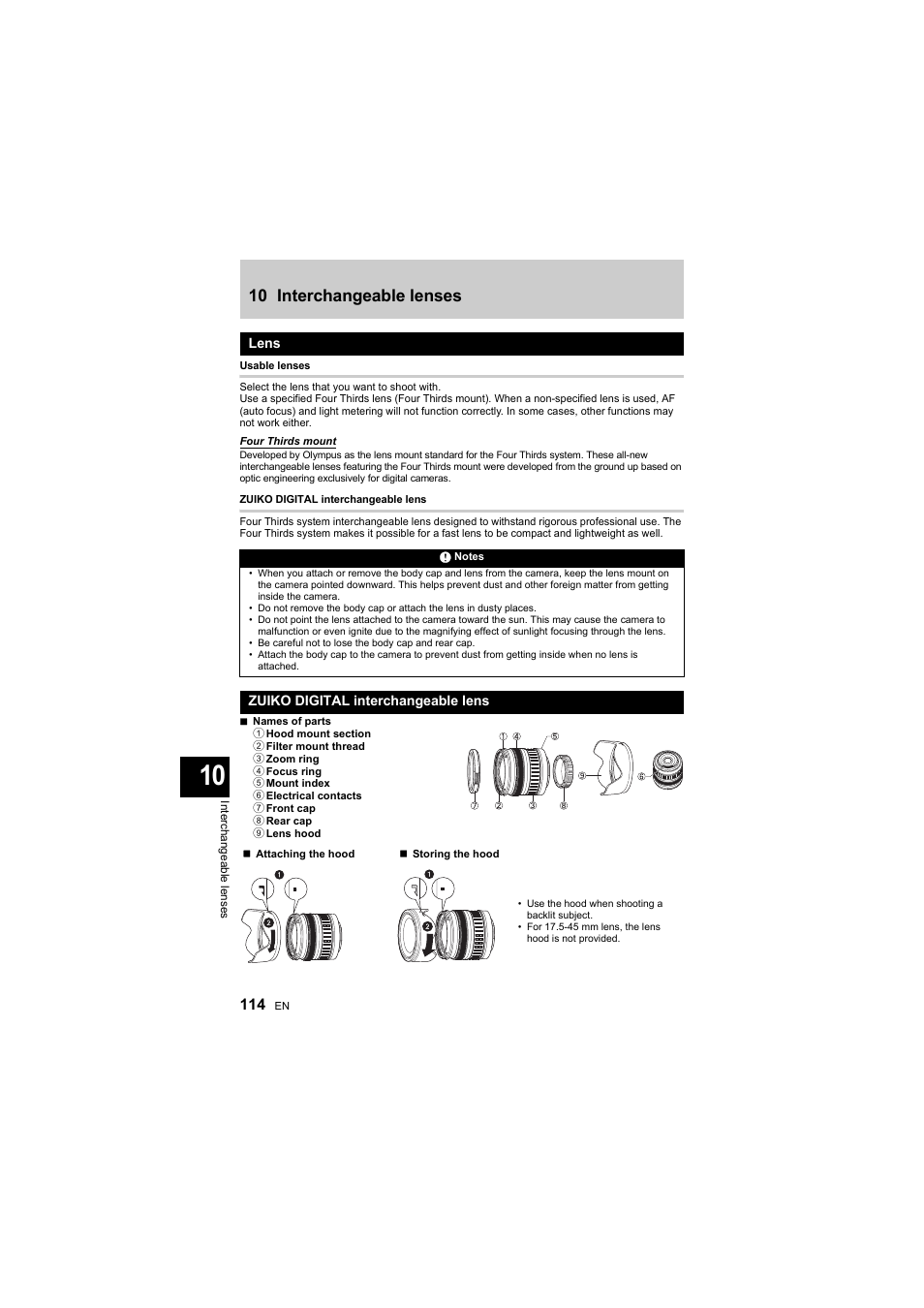 10 interchangeable lenses | Olympus E-410 User Manual | Page 114 / 128
