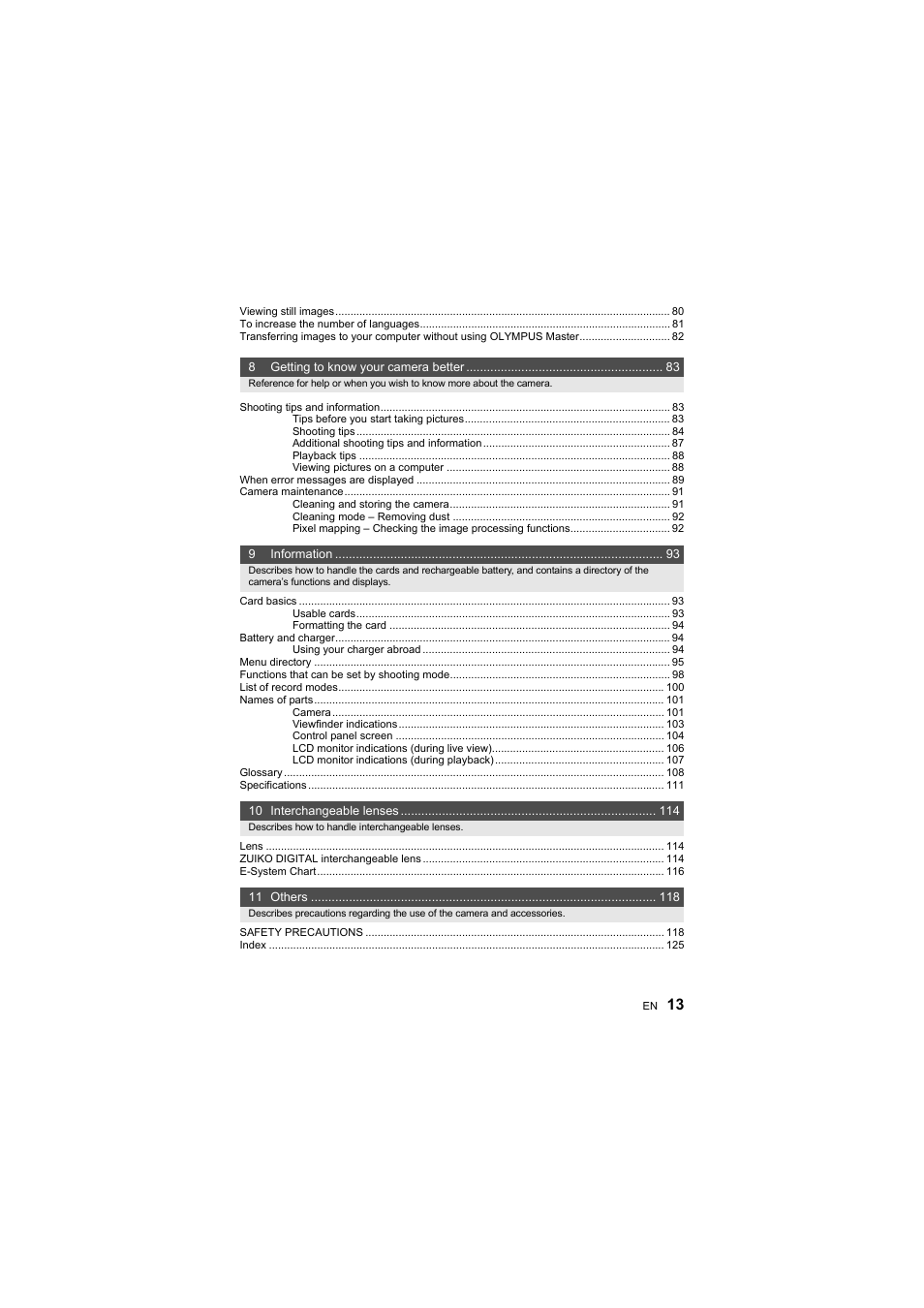 Olympus E-410 User Manual | Page 13 / 128