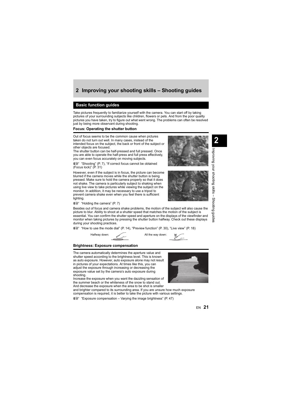 2 improving your shooting skills – shooting guides | Olympus E-410 User Manual | Page 21 / 128