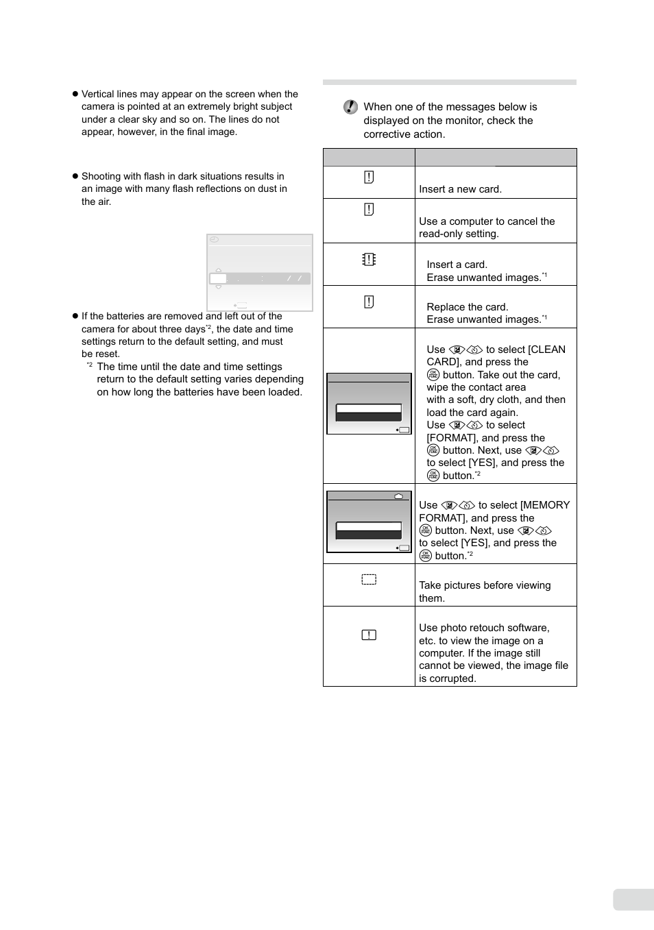 Error message, Date and time function | Olympus FE-370 User Manual | Page 47 / 64