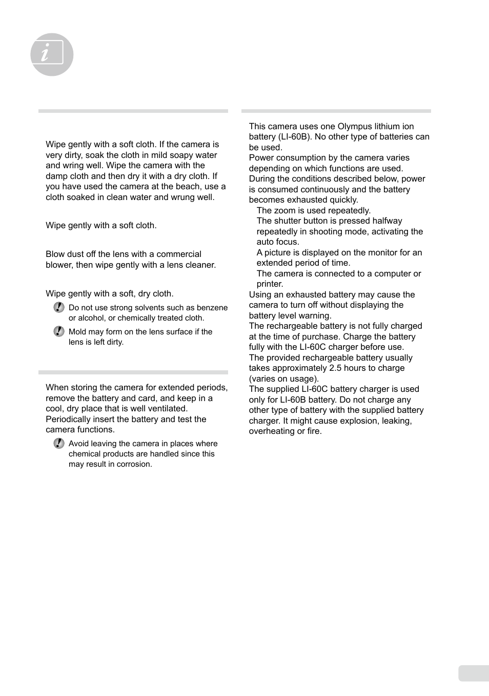 Appendix, Camera care, Storage | Battery and charger, 1 en | Olympus FE-370 User Manual | Page 51 / 64