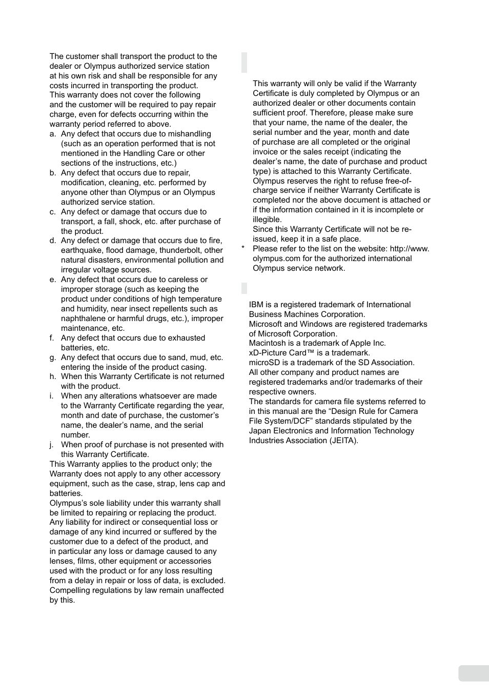 Notes regarding warranty maintenance, Trademarks | Olympus FE-370 User Manual | Page 59 / 64