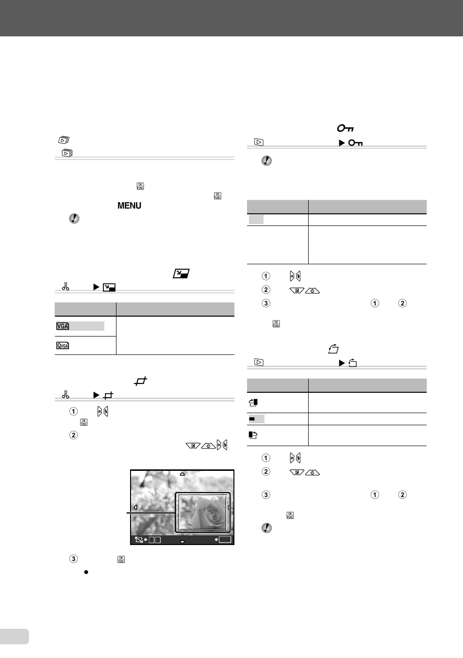 Playing back pictures automatically, Changing the image size, Cropping image | Protecting images, Rotating images, 28 en | Olympus FE-3000 User Manual | Page 28 / 58