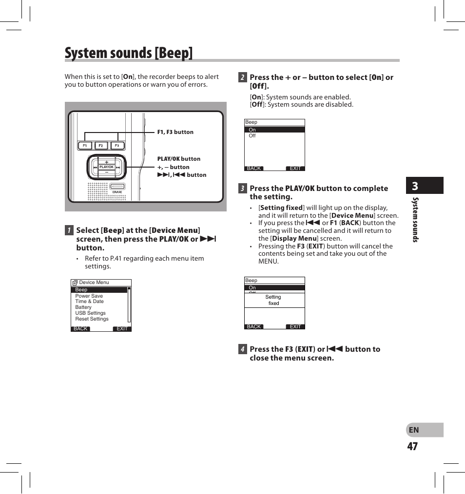 System sounds [beep | Olympus DS-2500 User Manual | Page 47 / 65