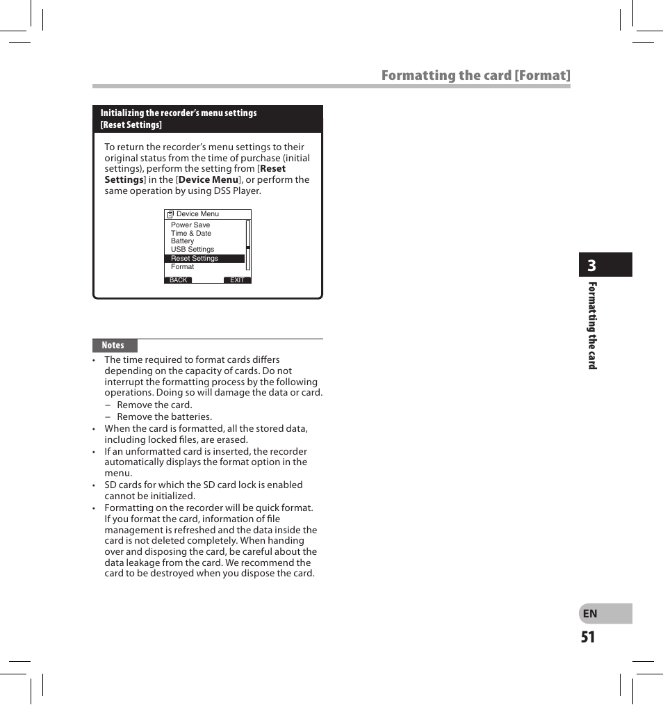 Formatting the card [format | Olympus DS-2500 User Manual | Page 51 / 65