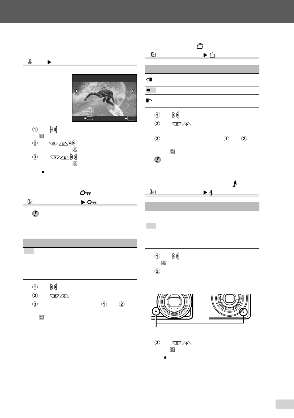 29 en, Protecting images [ 0 ] j, Rotating images [ y ] j | Adding sound to still images [ r ] j | Olympus FE-5020 User Manual | Page 29 / 63