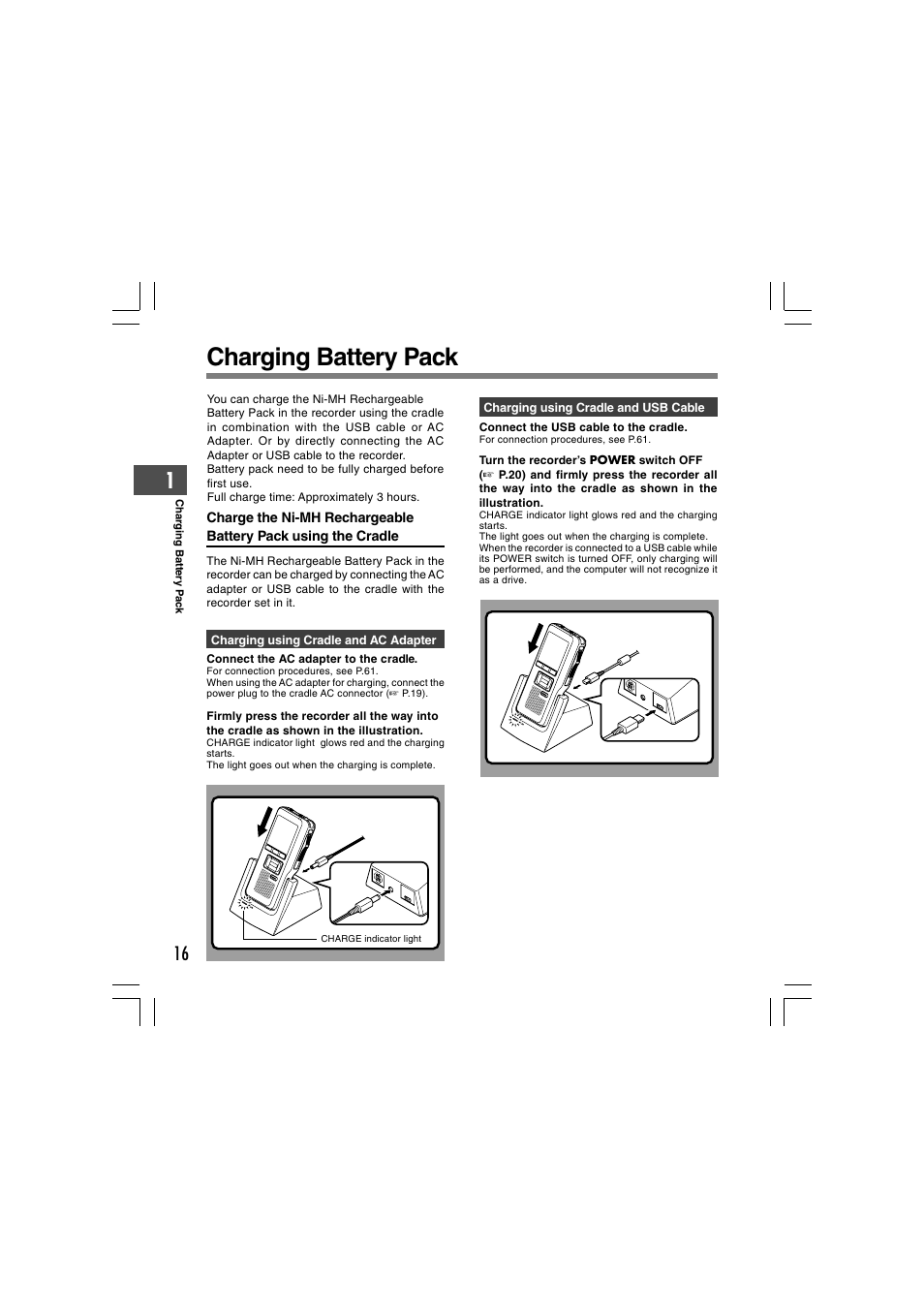 Charging battery pack | Olympus DS-5000 User Manual | Page 16 / 69