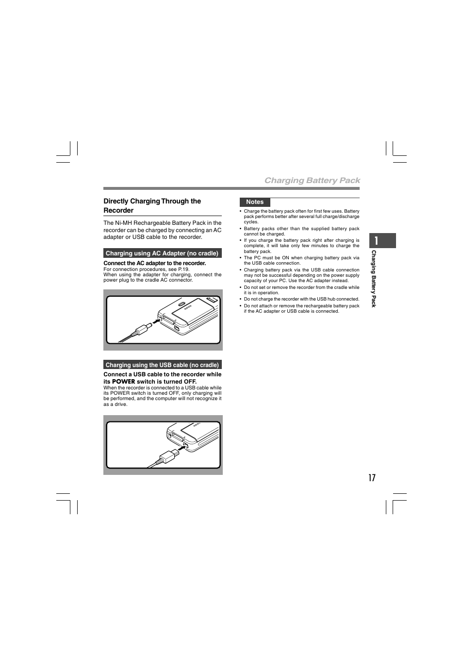 Charging battery pack | Olympus DS-5000 User Manual | Page 17 / 69