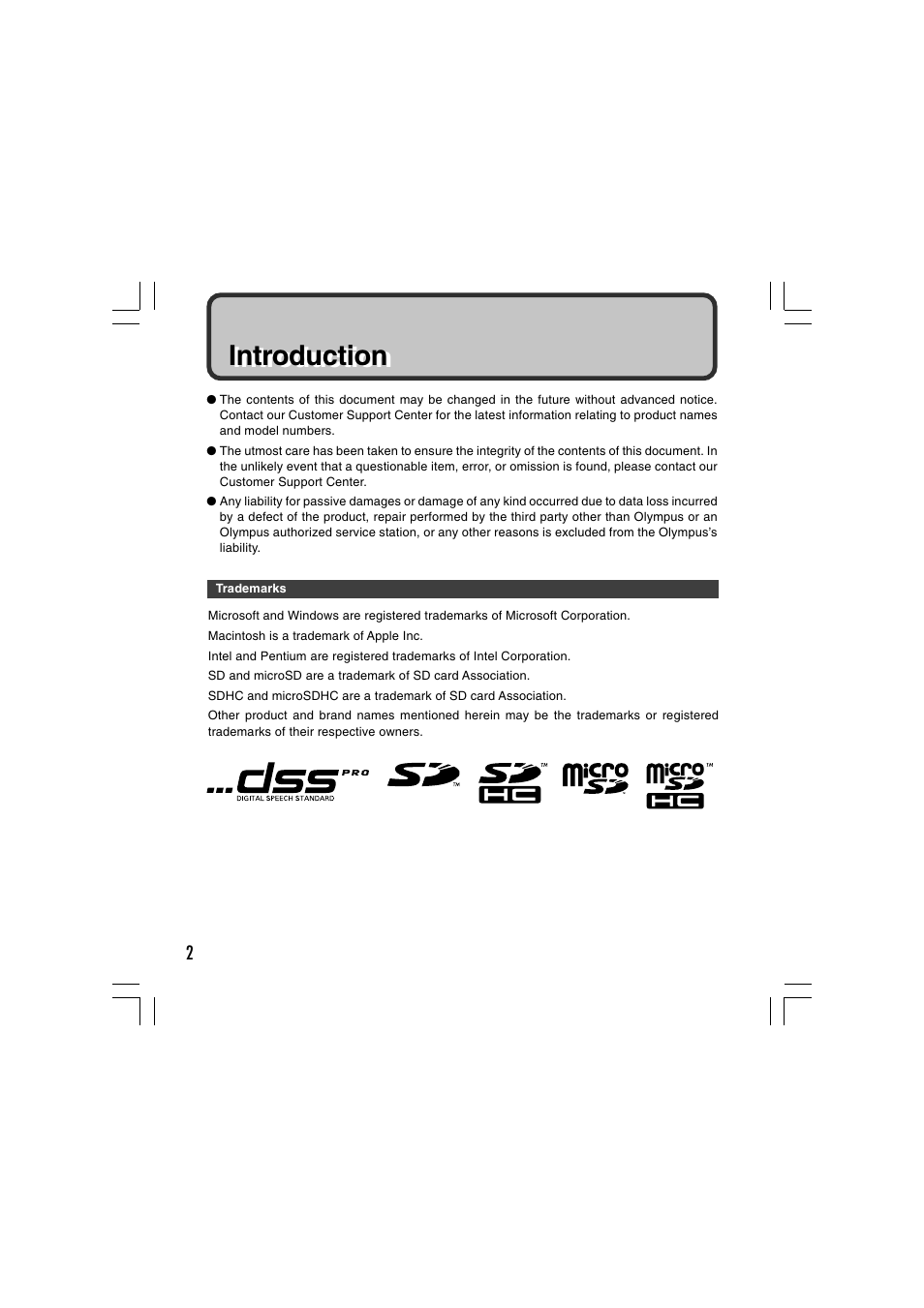 Introduction | Olympus DS-5000 User Manual | Page 2 / 69