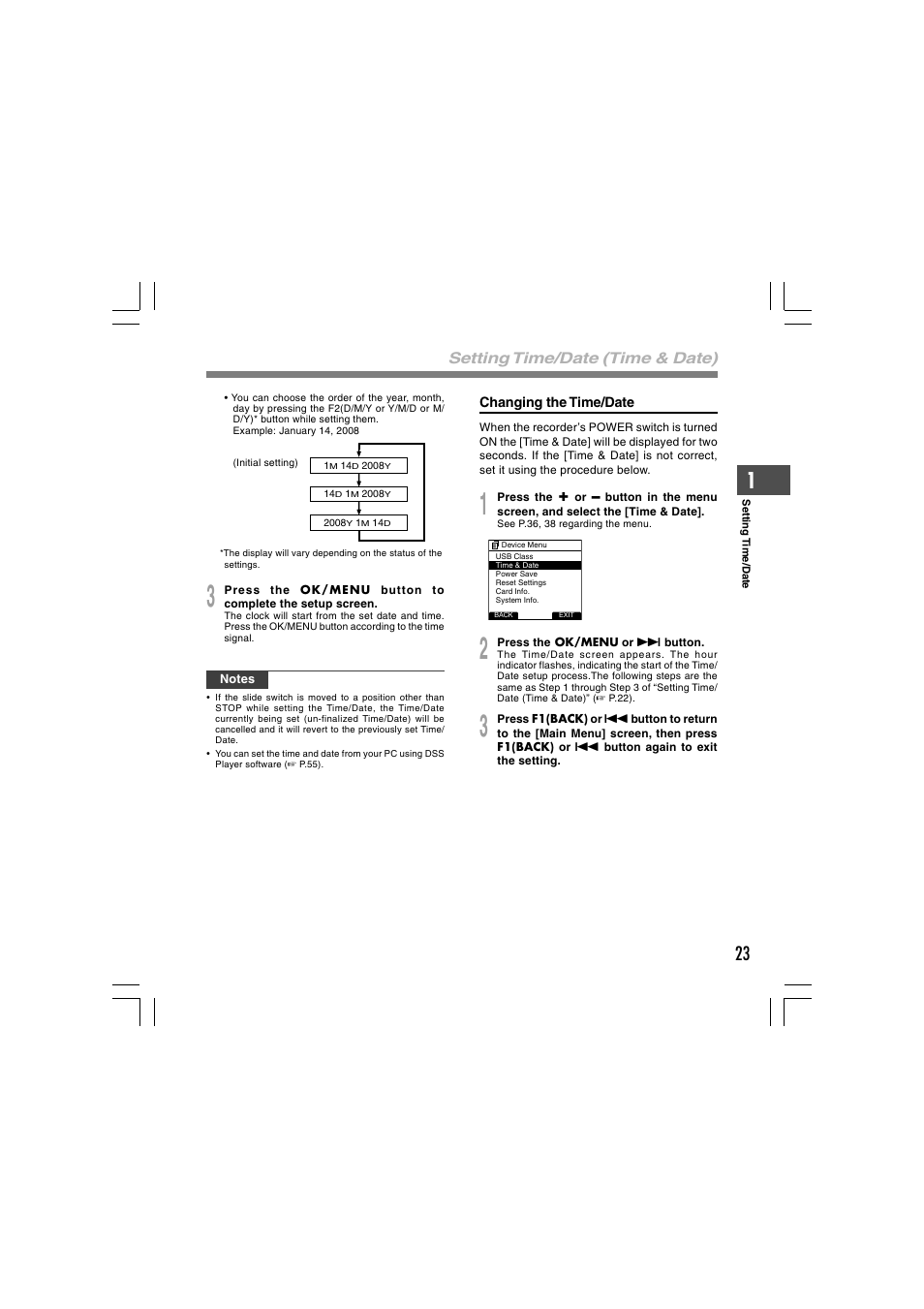 Setting time/date (time & date) | Olympus DS-5000 User Manual | Page 23 / 69