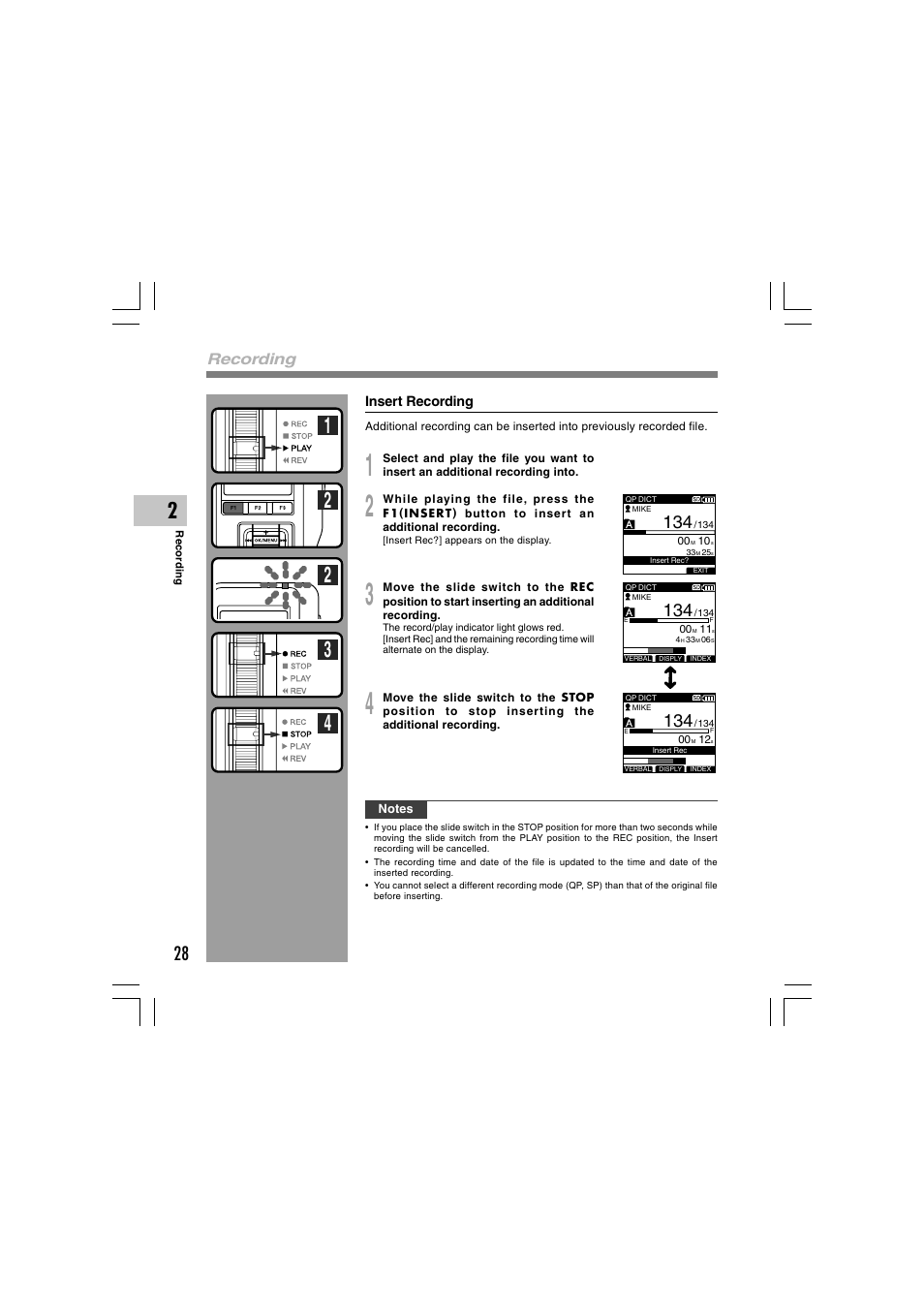 Recording | Olympus DS-5000 User Manual | Page 28 / 69