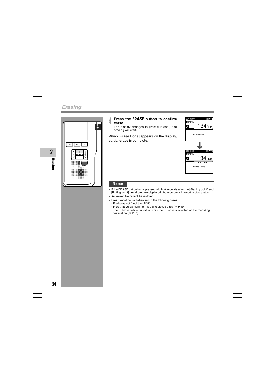 Erasing | Olympus DS-5000 User Manual | Page 34 / 69