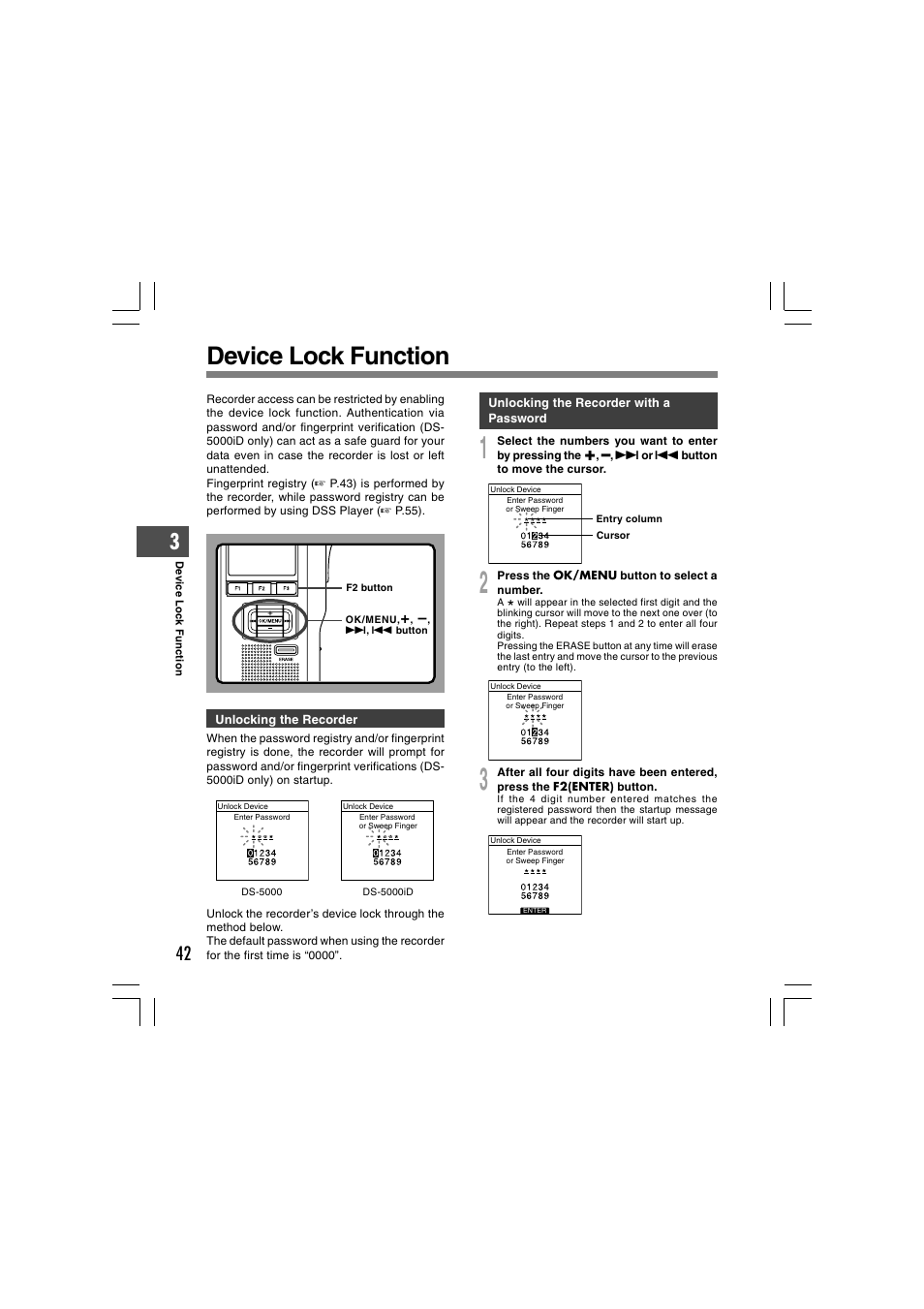 Device lock function | Olympus DS-5000 User Manual | Page 42 / 69