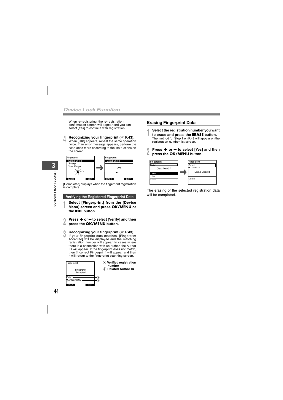 Device lock function | Olympus DS-5000 User Manual | Page 44 / 69