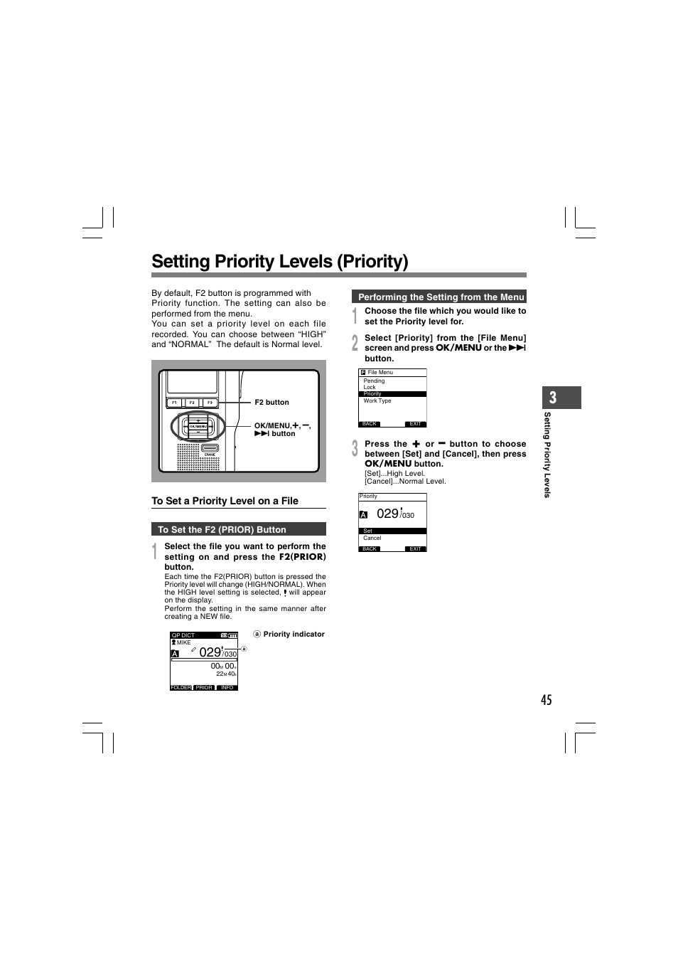 Setting priority levels (priority) | Olympus DS-5000 User Manual | Page 45 / 69