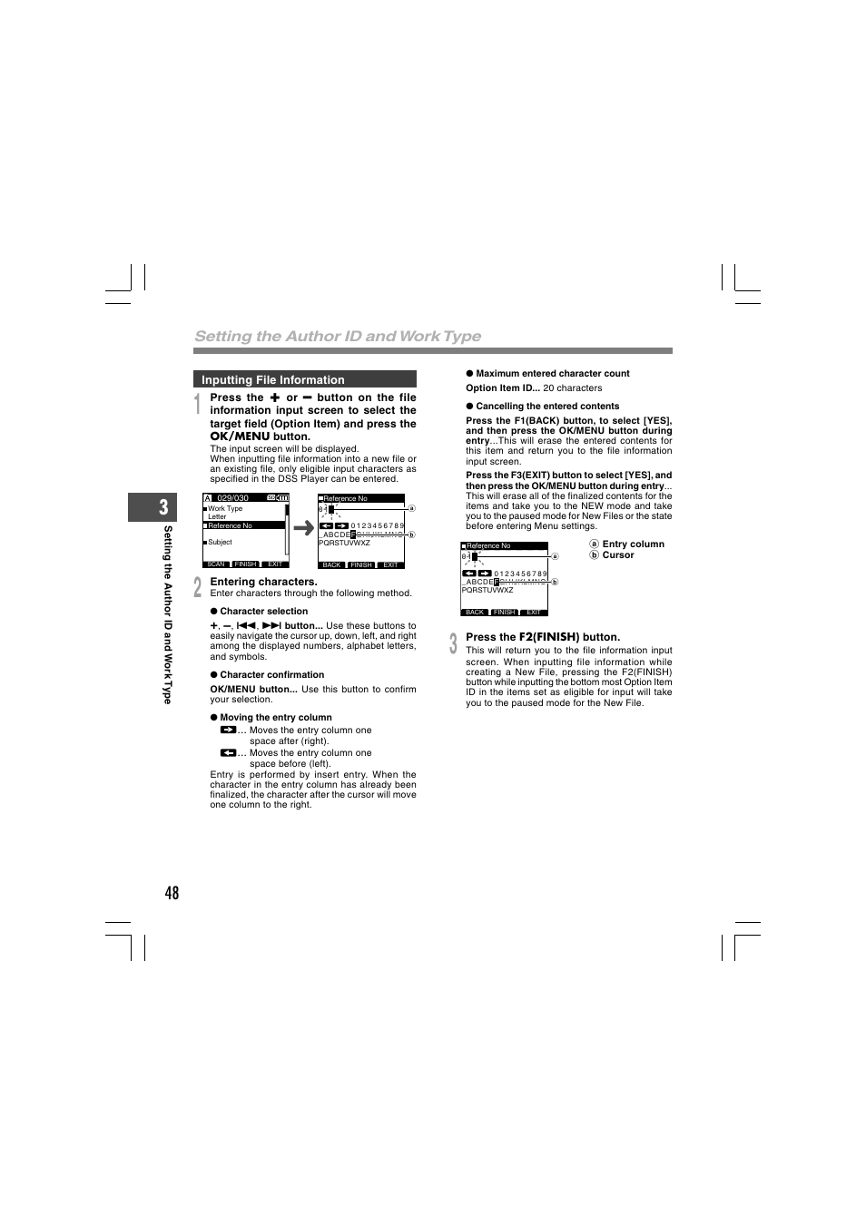 Setting the author id and work type | Olympus DS-5000 User Manual | Page 48 / 69