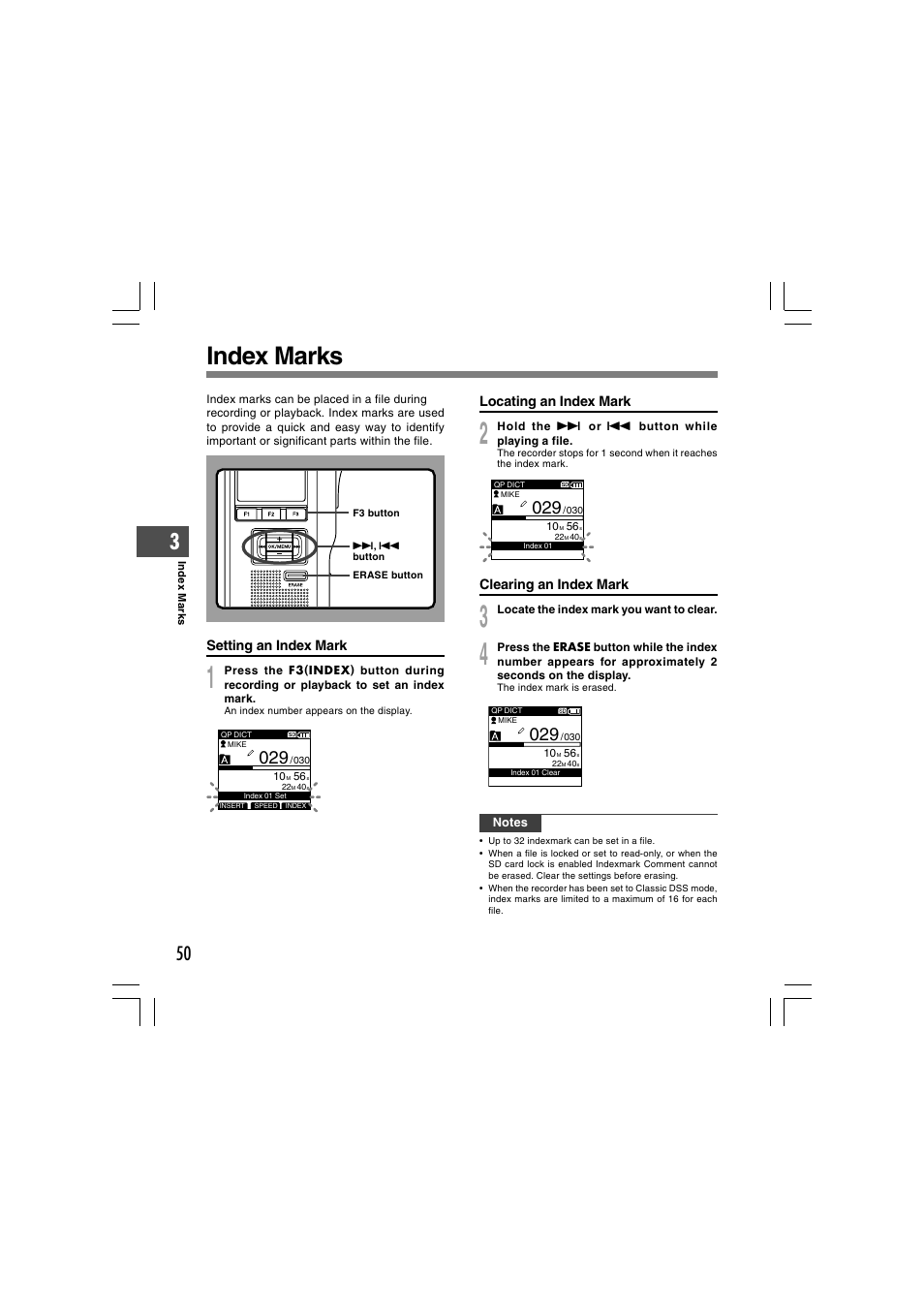 Index marks | Olympus DS-5000 User Manual | Page 50 / 69