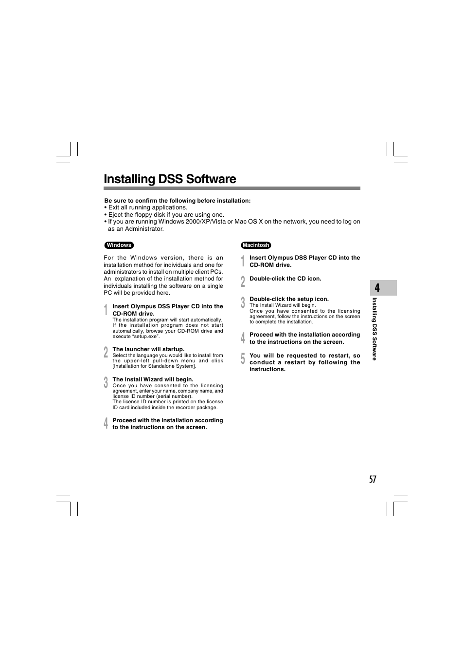 Installing dss software | Olympus DS-5000 User Manual | Page 57 / 69