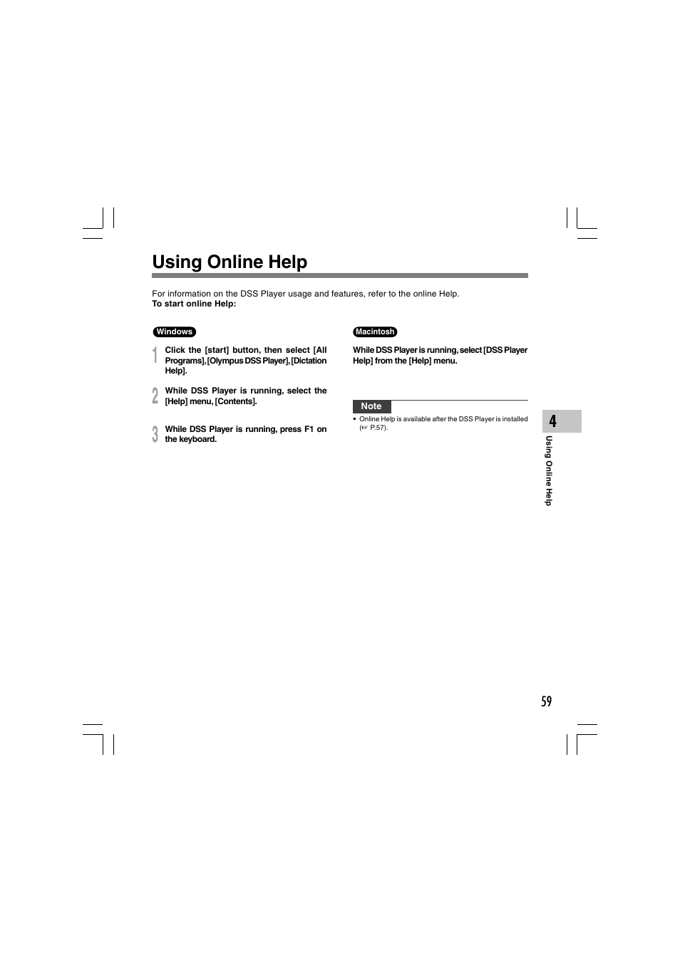 Using online help | Olympus DS-5000 User Manual | Page 59 / 69