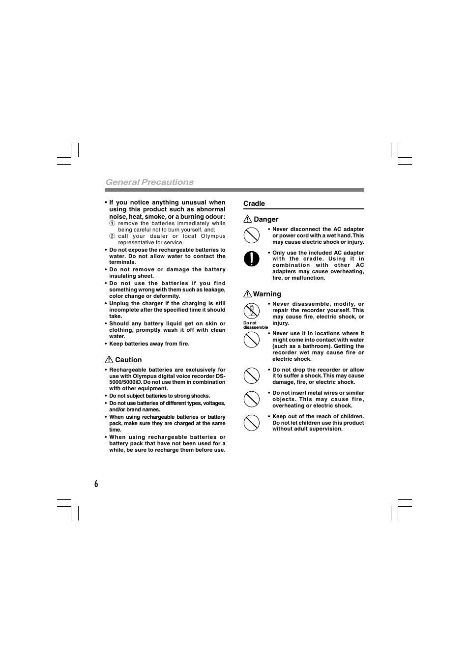 General precautions | Olympus DS-5000 User Manual | Page 6 / 69