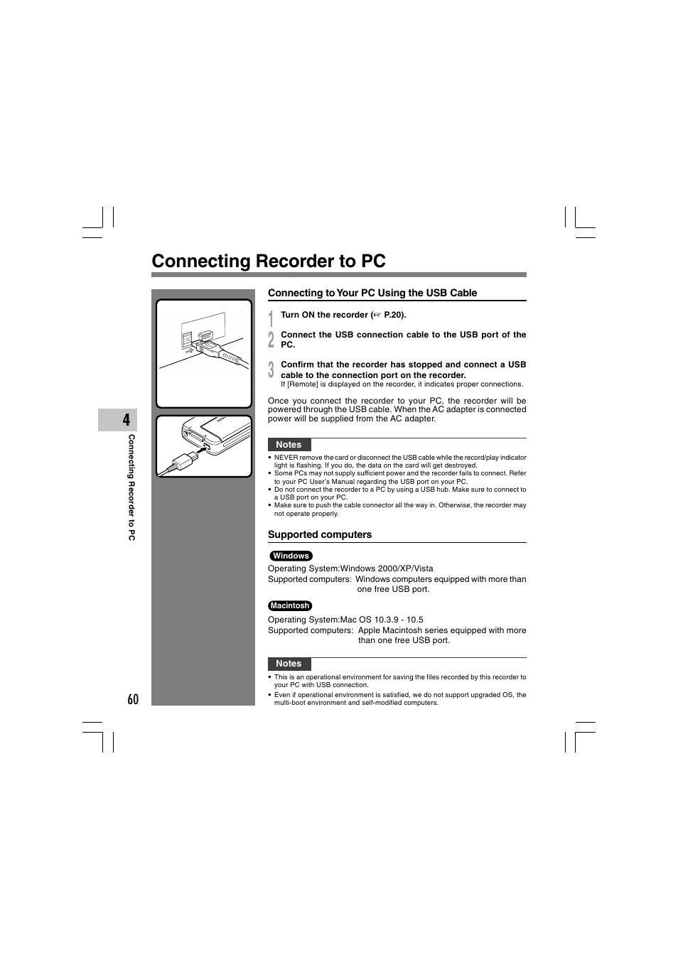 Connecting recorder to pc | Olympus DS-5000 User Manual | Page 60 / 69