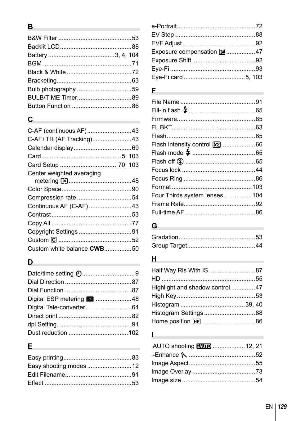 Olympus EM5 User Manual | Page 129 / 133