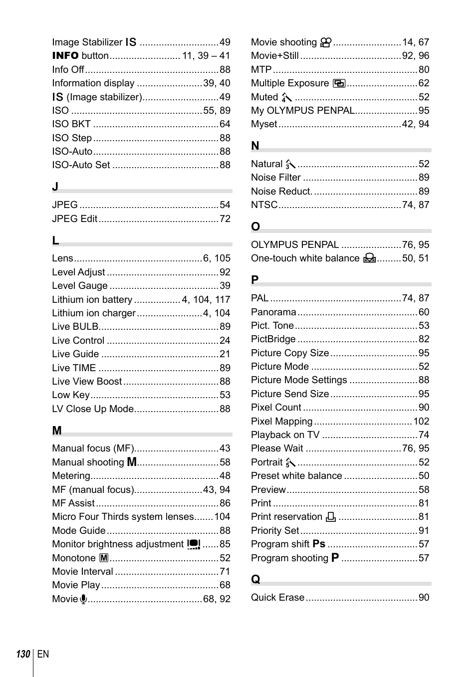 Olympus EM5 User Manual | Page 130 / 133
