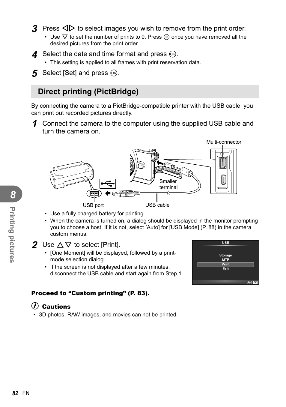 Direct printing (pictbridge) | Olympus EM5 User Manual | Page 82 / 133