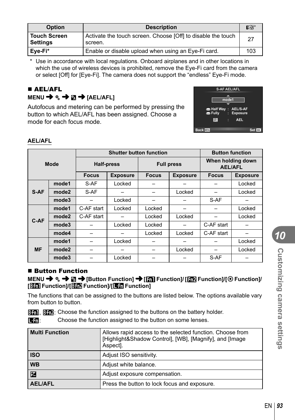 Customizing camera settings, 93 en | Olympus EM5 User Manual | Page 93 / 133