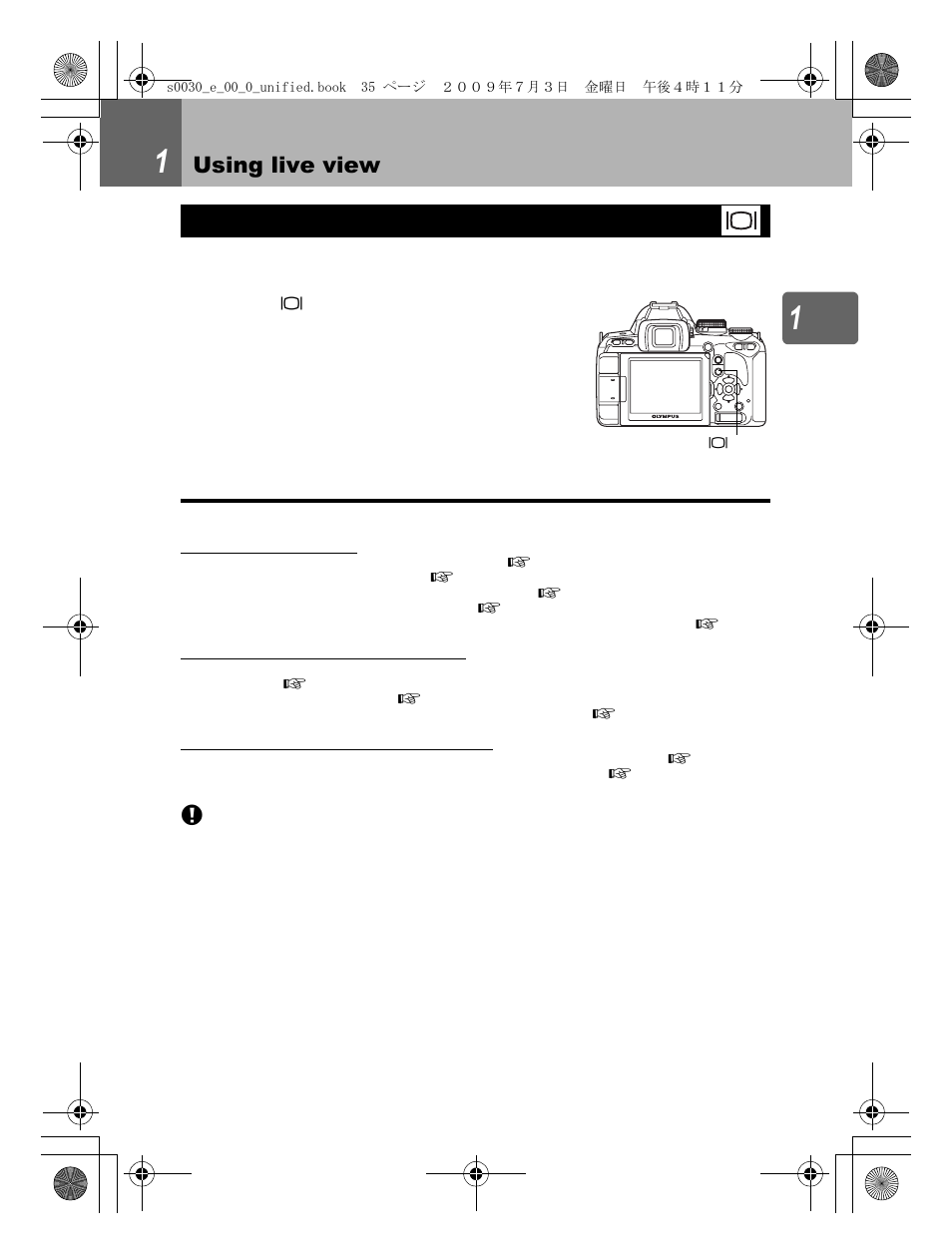 Using live view, Activating live view | Olympus E-600 User Manual | Page 35 / 155