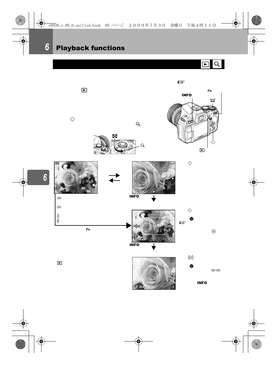 Playback functions, Single-frame/close-up playback | Olympus E-600 User Manual | Page 80 / 155