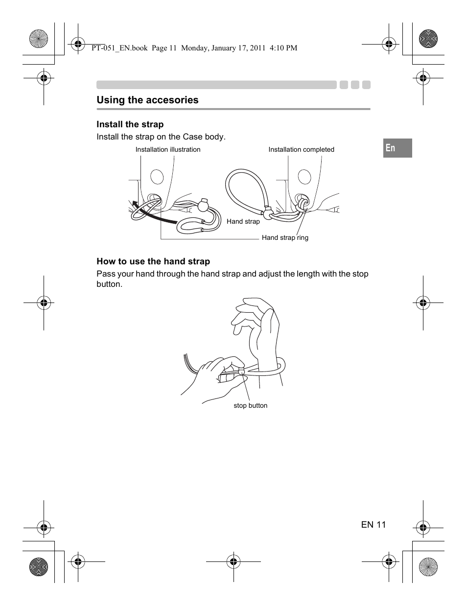 Using the accesories | Olympus PT-051 User Manual | Page 11 / 30