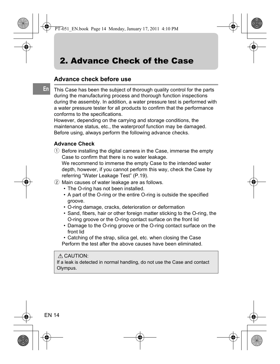 Advance check of the case | Olympus PT-051 User Manual | Page 14 / 30